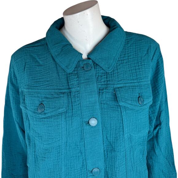 Isaac Mizrahi Live Bridgehampton Cotton Gauze Jacket Deep Sea Large NWOT - Picture 7 of 14